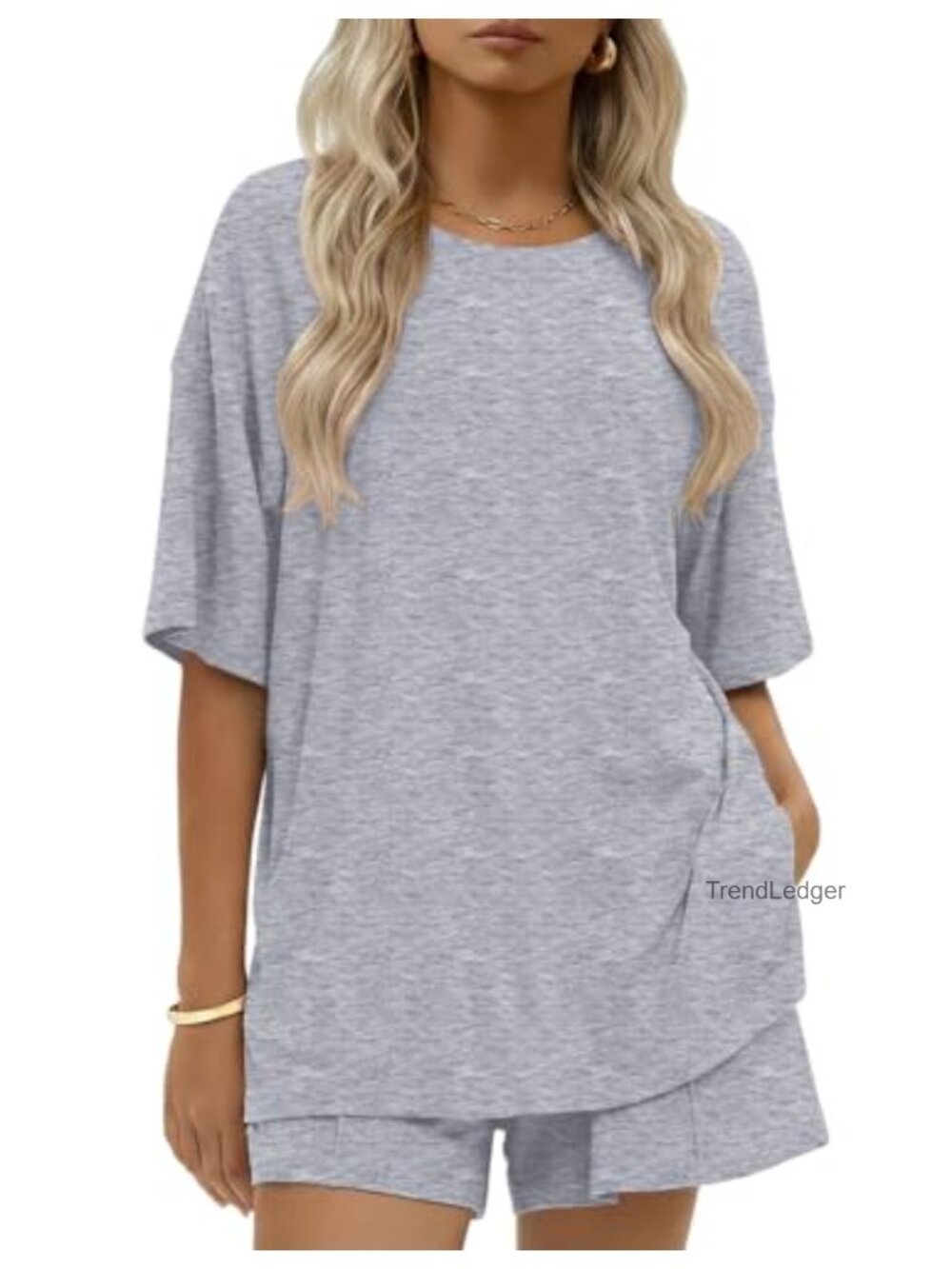 Womens 2 Piece Cotton Short Set Short Sleeve Top Pleated Shorts Lounge
